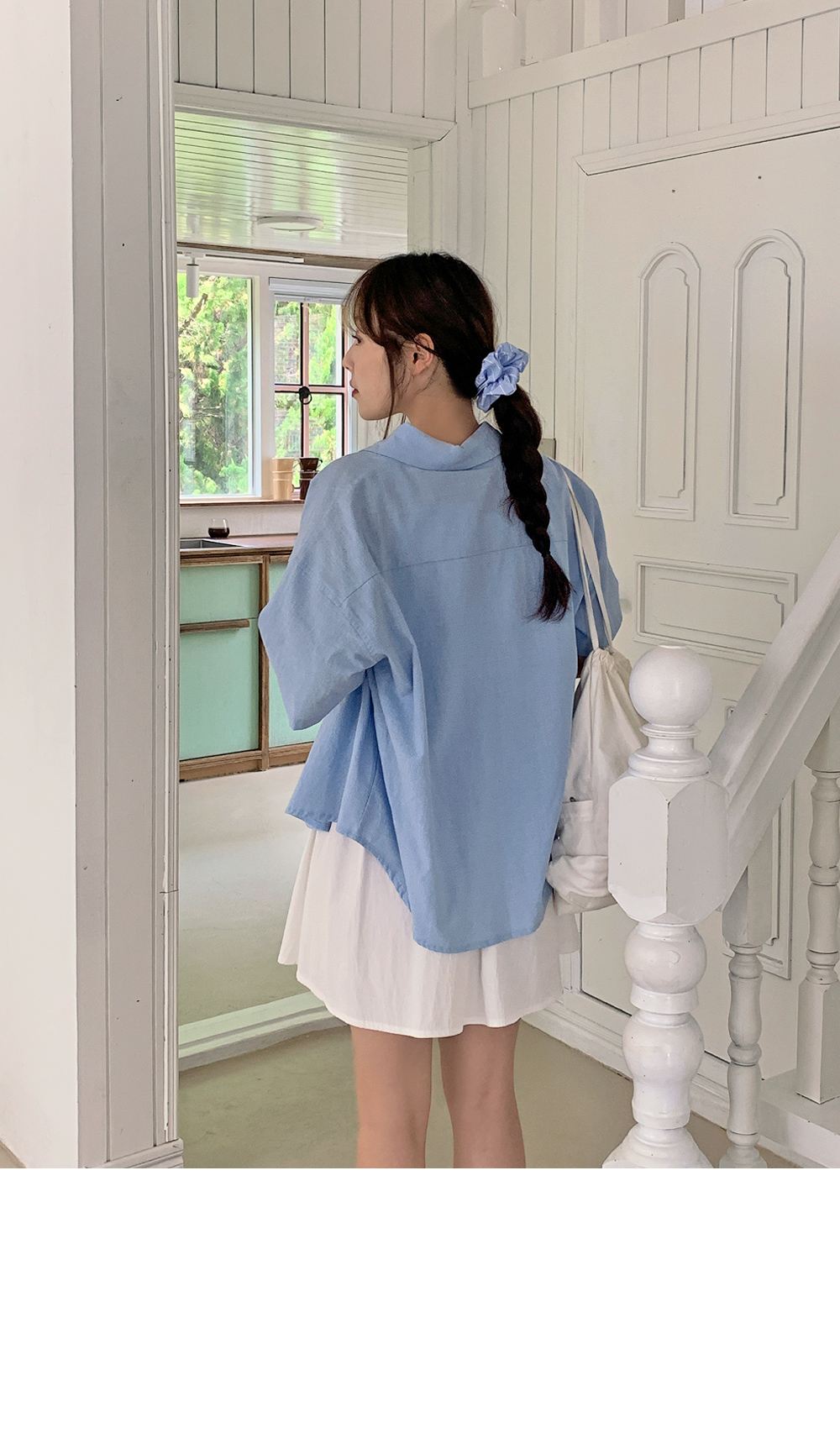 모에드 루즈핏 카라 코튼 반팔셔츠 