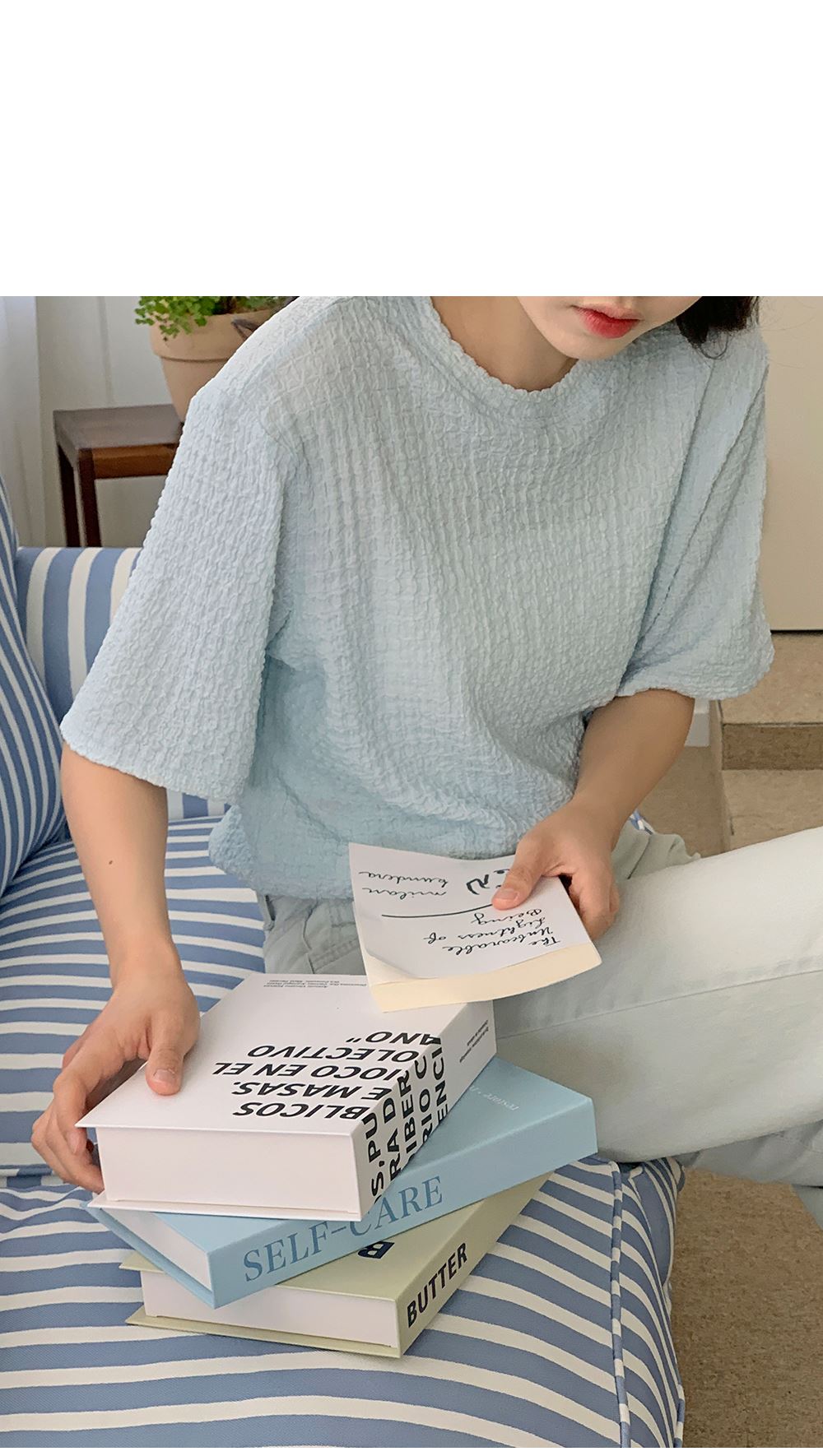 첸트 링클지 루즈핏 반팔티 블라우스