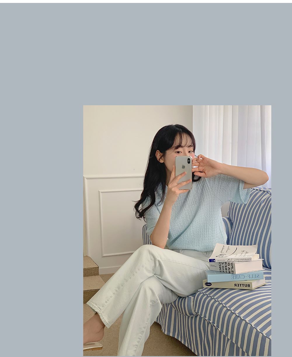 첸트 링클지 루즈핏 반팔티 블라우스