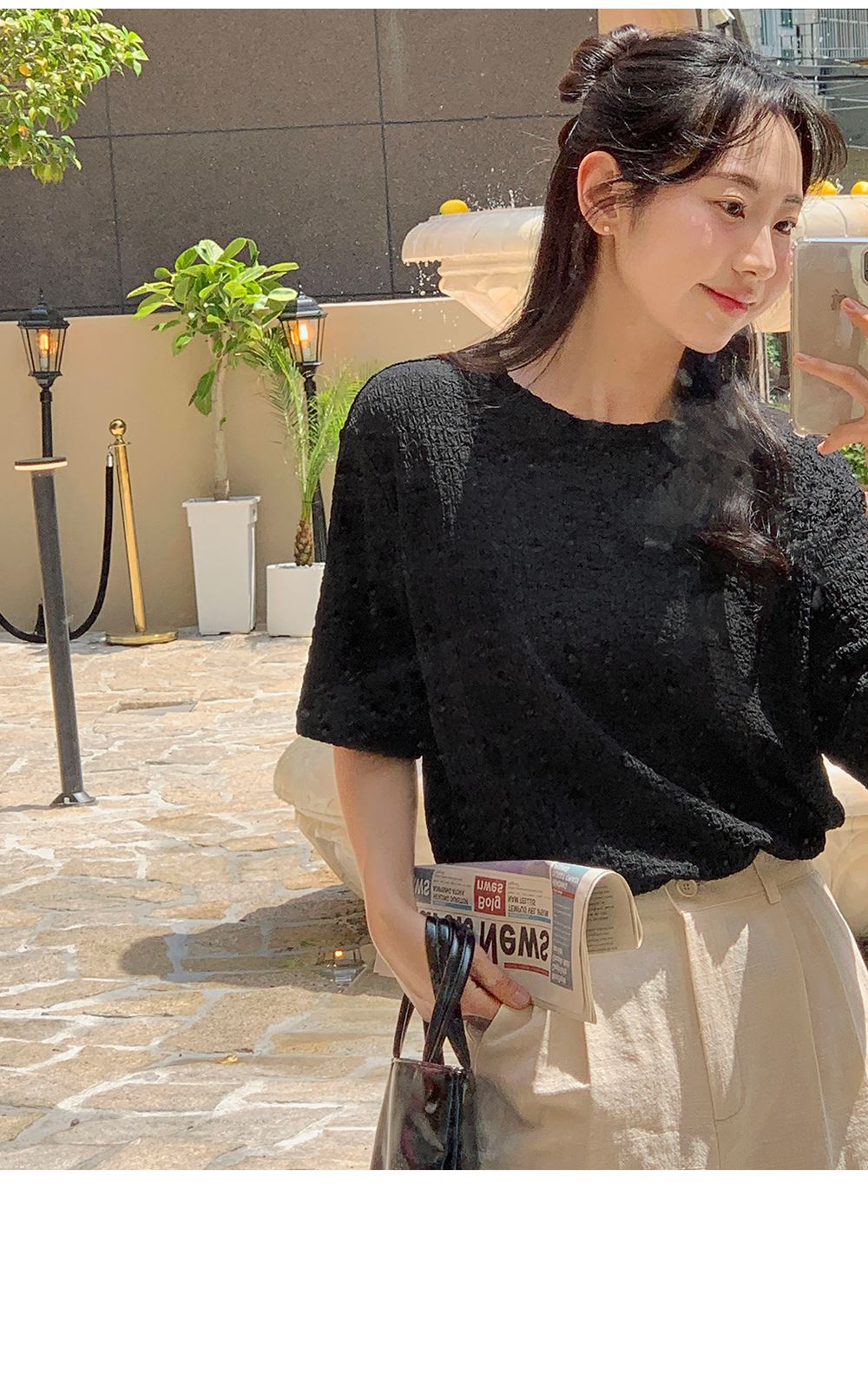 첸트 링클지 루즈핏 반팔티 블라우스
