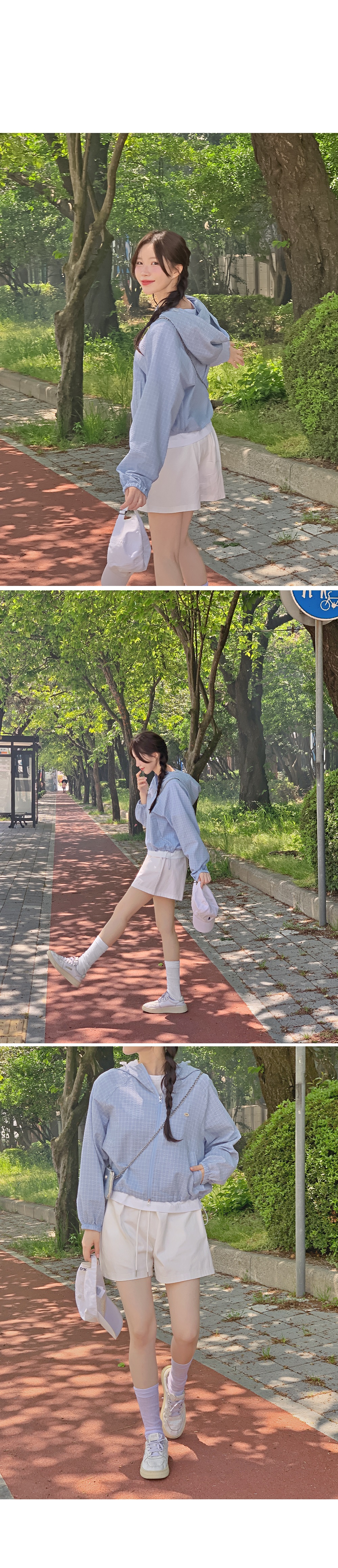 스리츠 루즈핏 시어서커 체크 후드집업