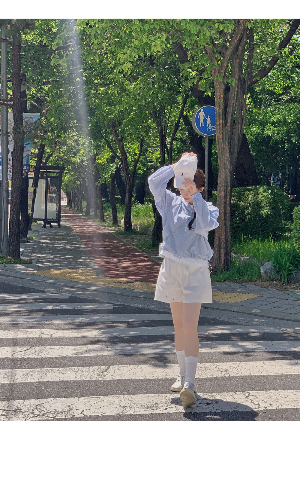 스리츠 루즈핏 시어서커 체크 후드집업